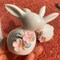 Basuo-9Q Set of Mini Ceramic Rabbit Figurines, Porcelain Easter Bunny Decorations for Home, Tabletop Ornament, Tea Ceremony Pet (2-Flower)